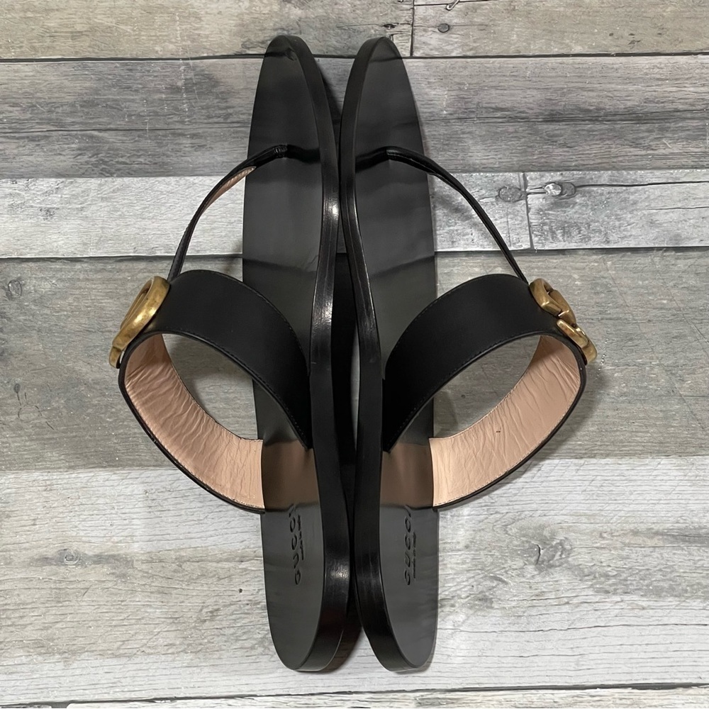 Gucci Leather thong sandal with Double G - Black - Sz - 7.5 US / 37.5 EU - Picture 4 of 12